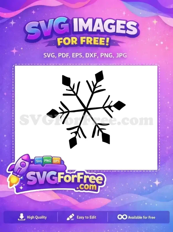 A stunning free snowflake design, featuring intricate black symmetrical arms on a pristine white background. A beautiful free vector art piece.