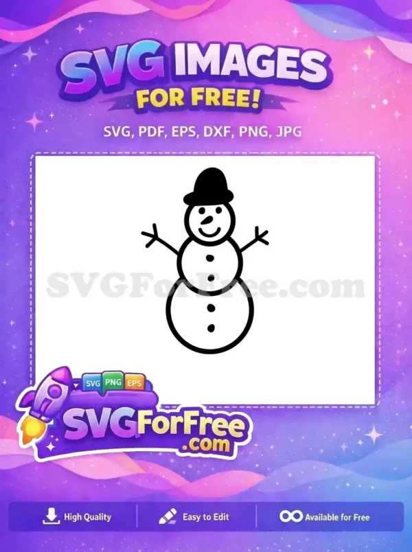 A simple, cheerful free snowman outline vector graphic wearing a hat, perfect for winter holiday designs. Get this free design now!