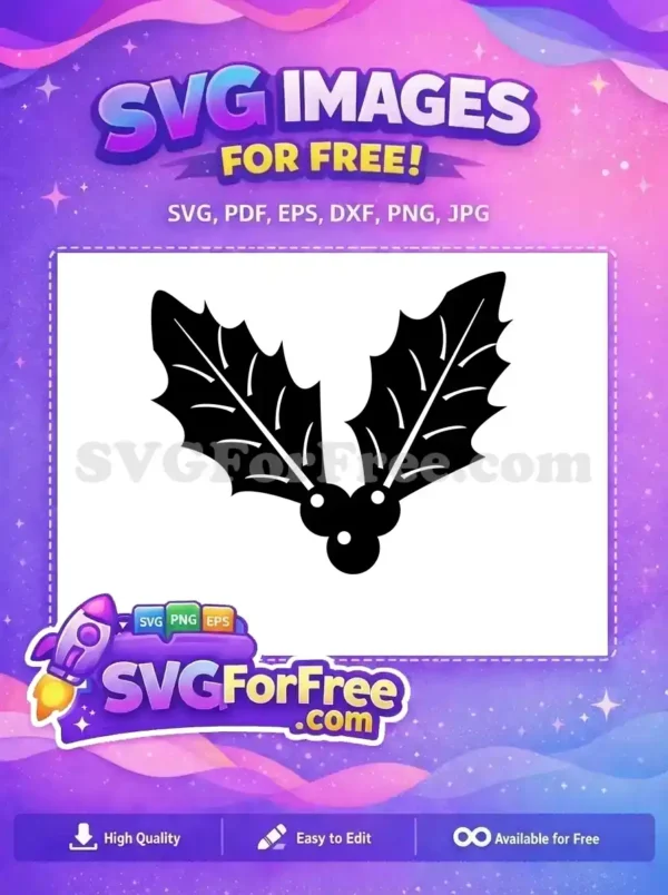 A free SVG of classic black holly leaves with three berries, ideal for holiday crafts and festive designs.