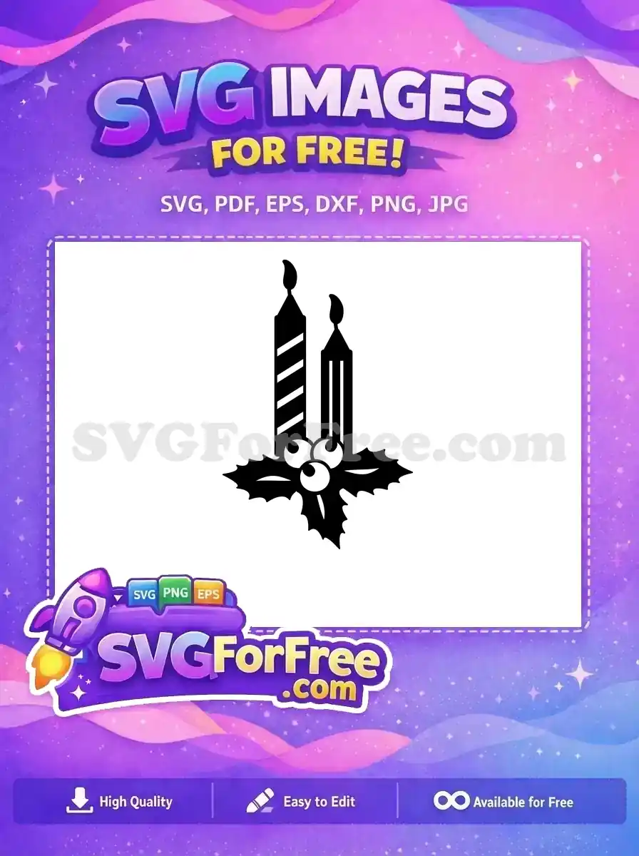 Free festive candle and holly SVG design, a perfect holiday accent for digital projects. This free design is ready for use.