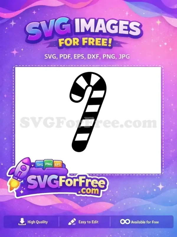 A charming, free candy cane vector graphic, featuring classic stripes in a bold black and white design. Ideal free holiday download.