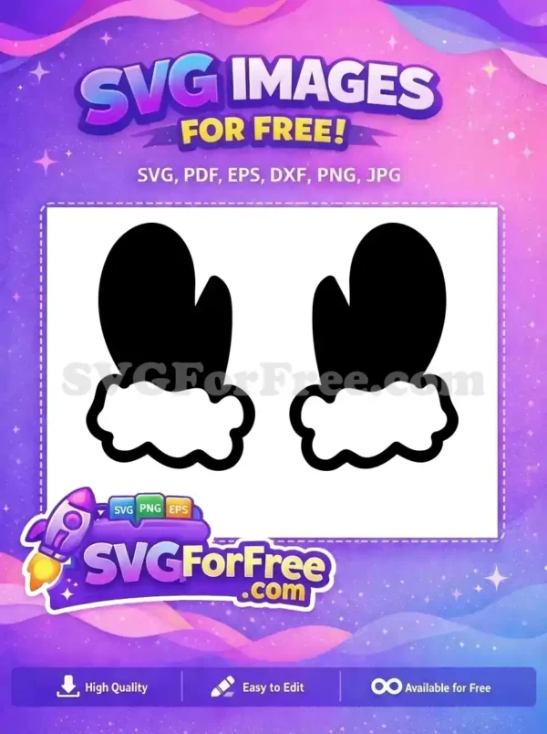 Free Cozy Mitten SVG Design – Winter Warmth for Your Crafts! A pair of adorable black mittens with fluffy white cuffs, a free SVG design for winter crafts and holiday projects.