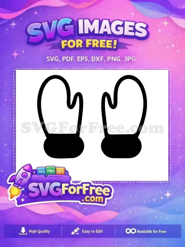 A delightful free design featuring a simple black outline of a pair of matching winter mittens, ready for your creative projects.