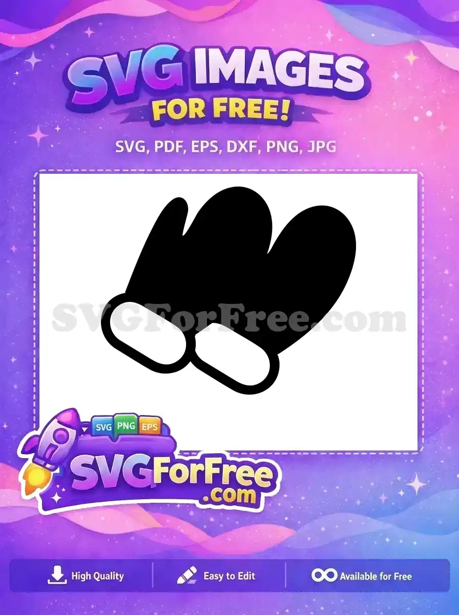 A simple black silhouette of two free mittens, ideal for winter-themed crafts, cooking, or cozy design projects. Download now!