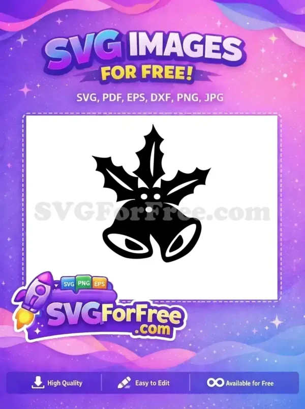 A charming free design of two festive Christmas bells with holly leaves and berries, ideal for holiday crafting. Get this free SVG now!