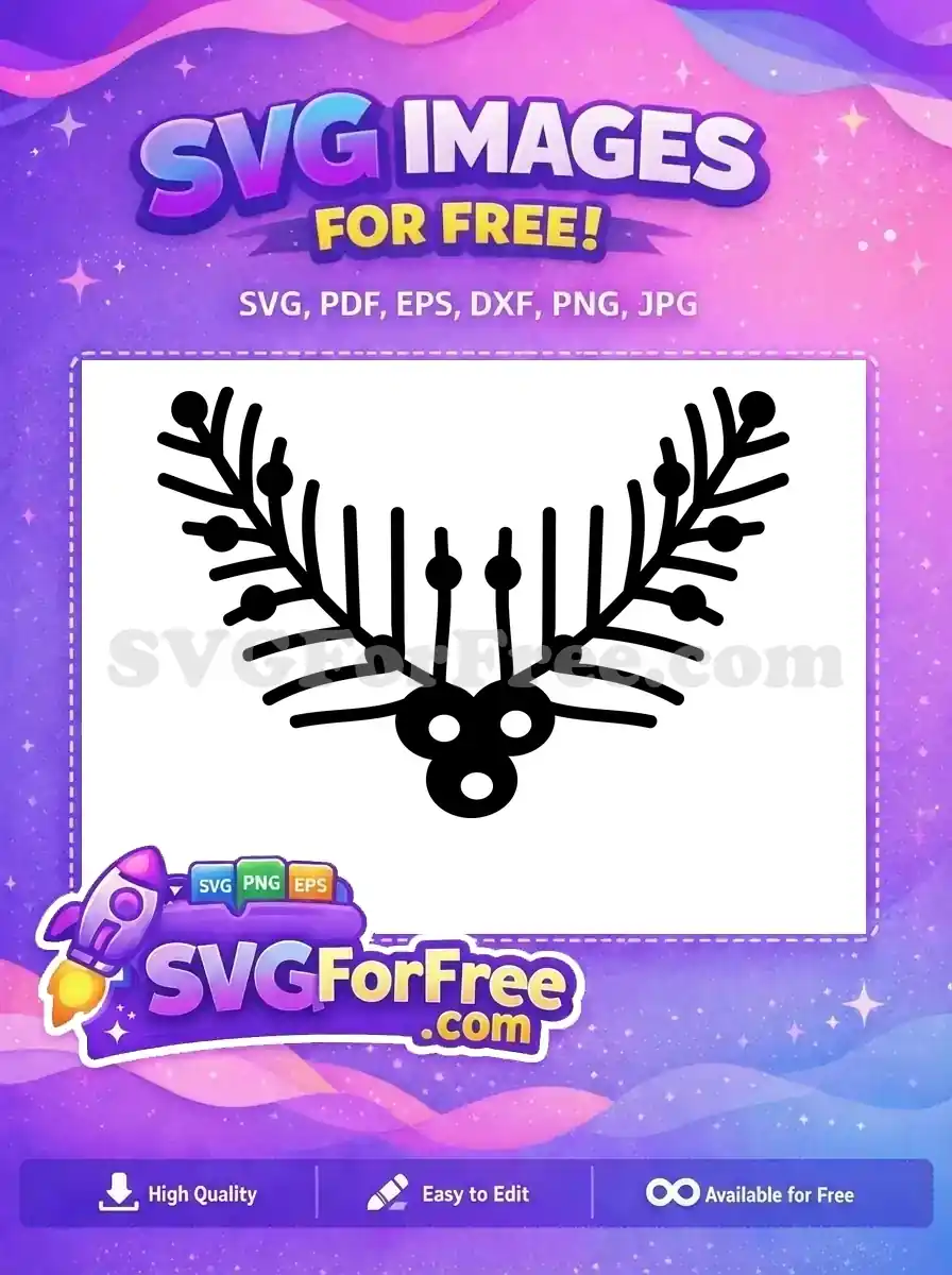 Discover this free minimalist SVG of stylized reindeer antlers adorned with berries, ideal for holiday projects. A versatile free design.