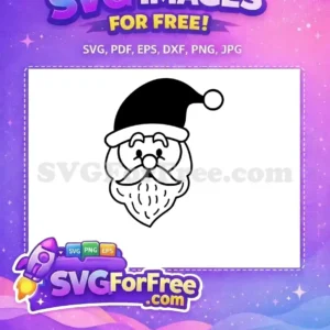 Free Santa Claus Head SVG – Festive Holiday Design A free minimalist black and white Santa Claus head SVG, featuring his hat, beard, and mustache. Ideal for free Christmas crafts.