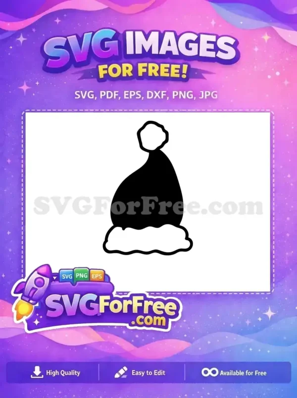 A graphic of a classic Christmas Santa hat silhouette, featuring a fluffy brim and pom-pom. This free SVG is ideal for holiday crafting.