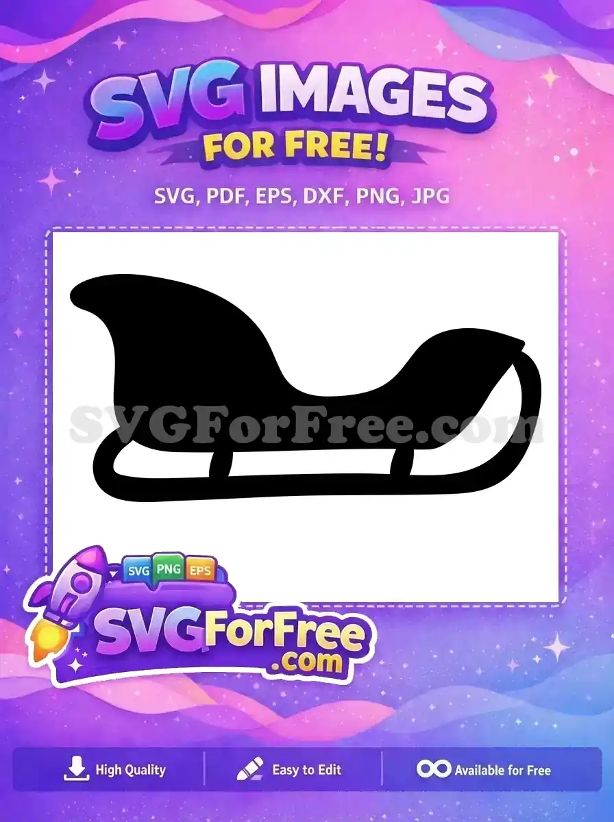 A free, minimalist black silhouette SVG of Santa's classic Christmas sleigh, ideal for holiday crafts and digital designs.