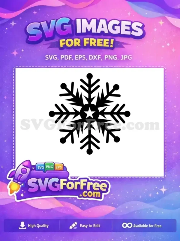 Free Snowflake SVG Design with Star – Winter Vector Art A captivating free snowflake SVG design, perfect for winter projects, holiday crafts, and festive decor. Features a central star.