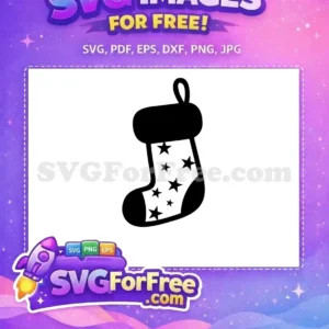 A detailed free black and white Christmas stocking SVG, adorned with multiple stars, ready for festive applications and crafts.