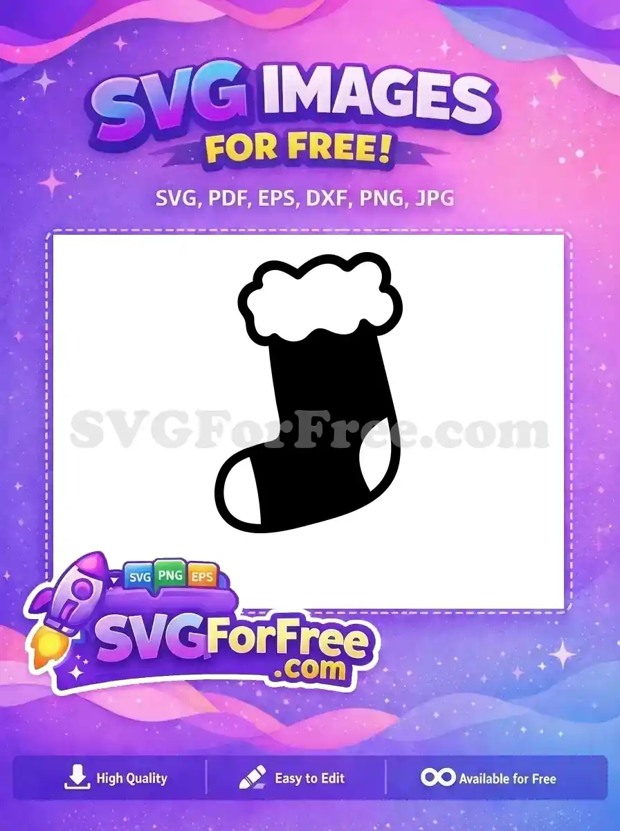A crisp, free black and white Christmas stocking SVG, ideal for holiday crafts and digital designs. Download this free festive icon today!
