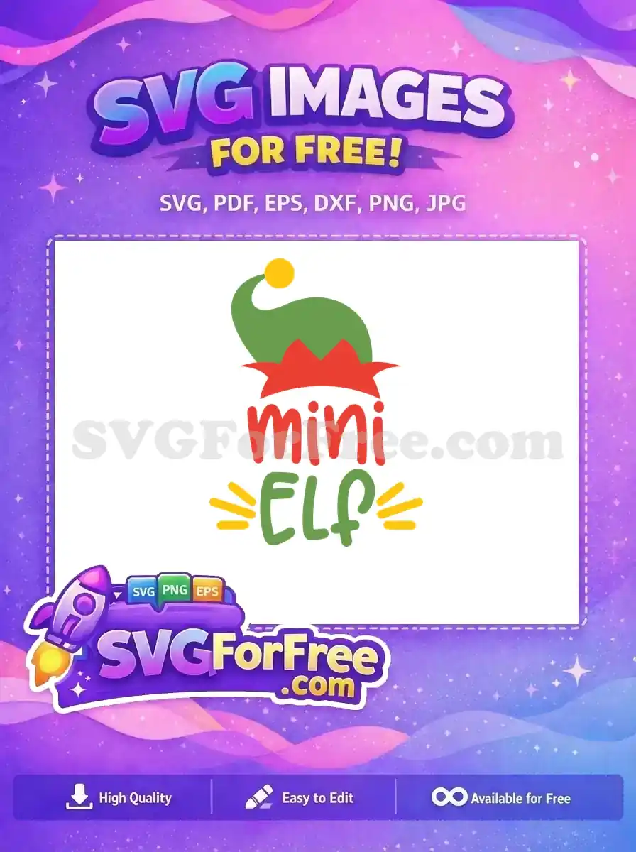 A free digital design featuring a cute red 'mini' text and green 'ELF' with an elf hat, perfect for holiday crafting.