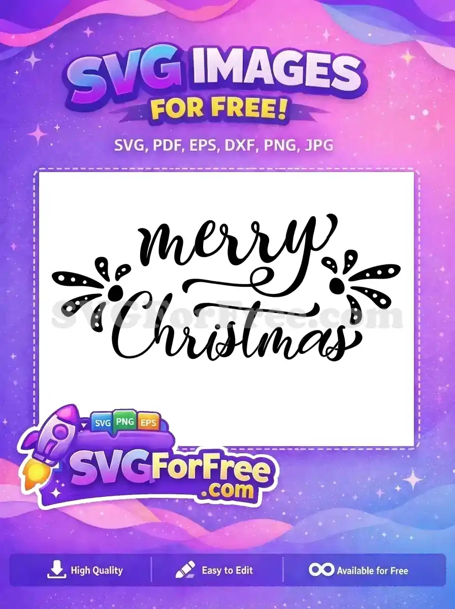 A beautiful free Merry Christmas script design, adorned with festive flourishes, perfect for holiday crafts. Download this free design now!