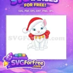 Free White Cat Free Red Hat Bells Christmas Designs Quotes Free SVG - Instant Download