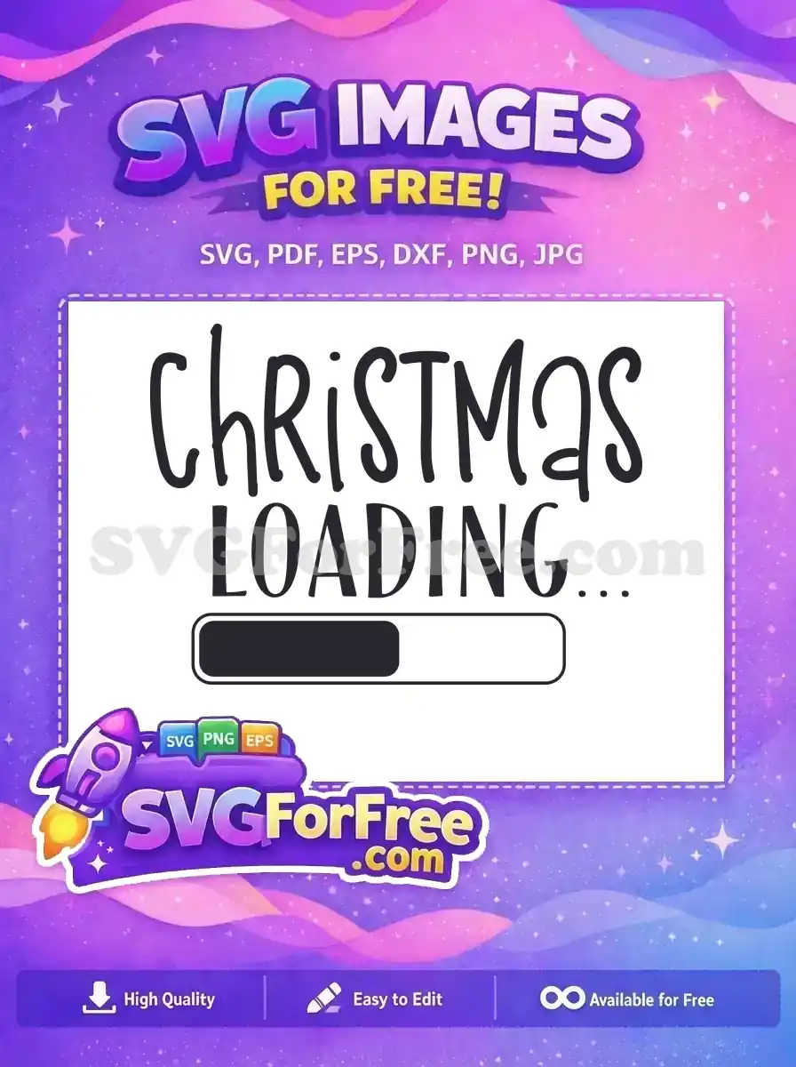 A charming free 'Christmas Loading...' SVG design, featuring a playful font and a progress bar. Ideal for festive projects.