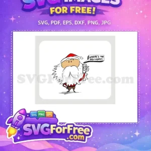 Free Impatient Santa SVG: Where’s My Delivery Design A free design showcasing a cartoon Santa Claus impatiently talking on a smartphone, demanding his delivery. Ideal free SVG for holiday fun.