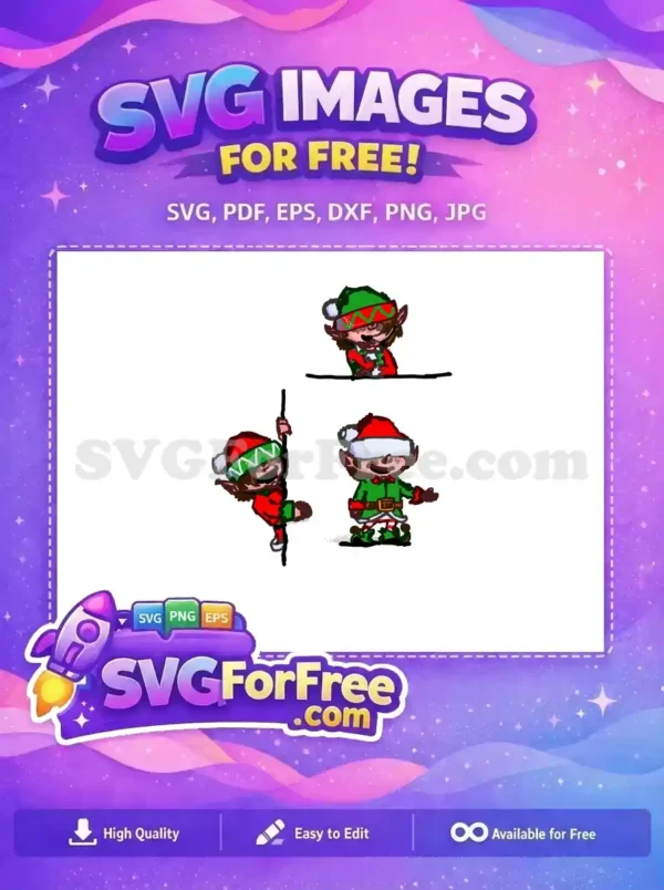 A free design of a joyful Christmas elf peeking over a line, perfect for your festive projects. Get this free SVG today!