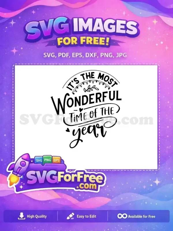 A charming free design featuring 'It's the Most Wonderful Time of the Year' in elegant script and bold fonts, adorned with free festive lights and leaves.