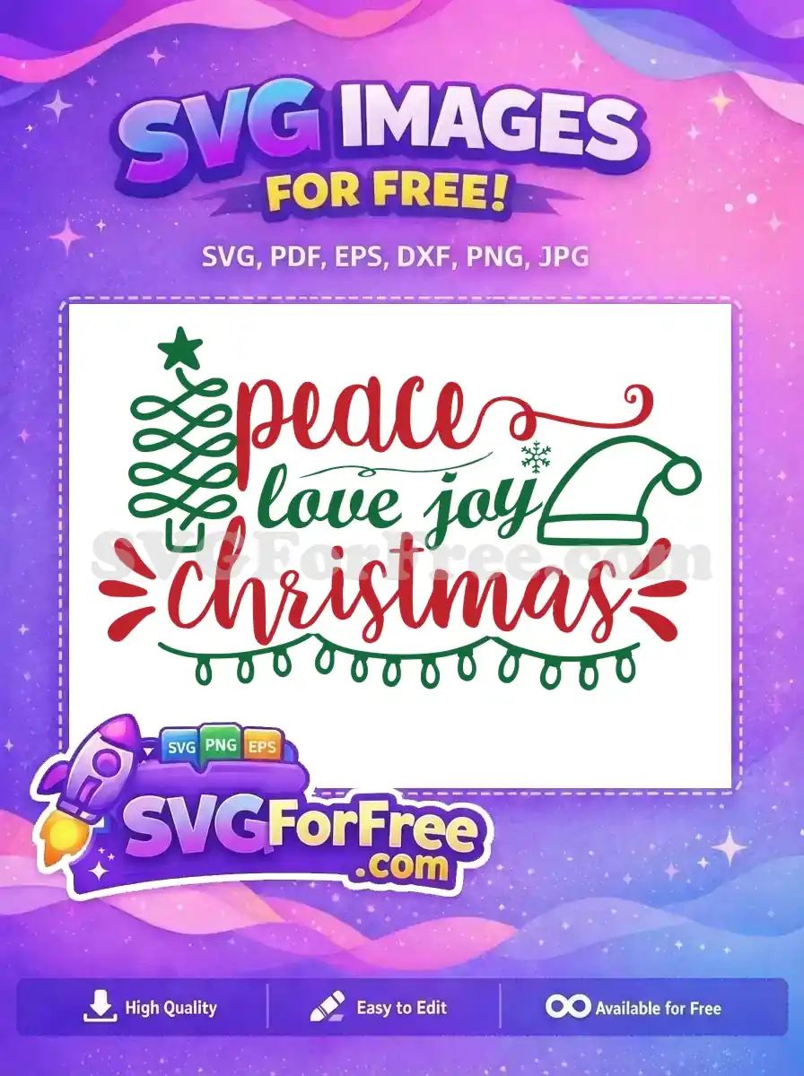This free Christmas SVG design brilliantly captures holiday cheer with 'peace love joy christmas' text. A free download!