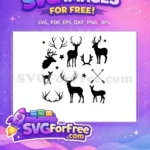 Free Festive Reindeer Free Antlers Deer Silhouettes Christmas Holiday Free SVG - Instant Download