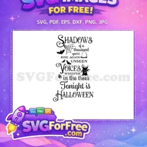 A free Halloween SVG design featuring spooky text, bats, spiderweb, gravestone, and a haunted tree. A free spooky design.