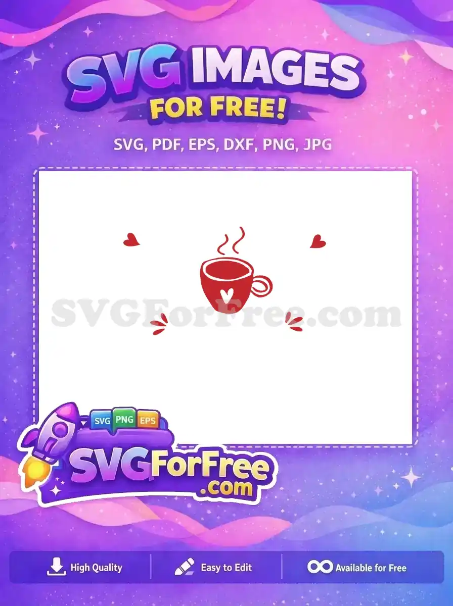 A free design featuring a hand-drawn red coffee cup with a white heart, steaming, surrounded by small hearts. Perfect free vector.