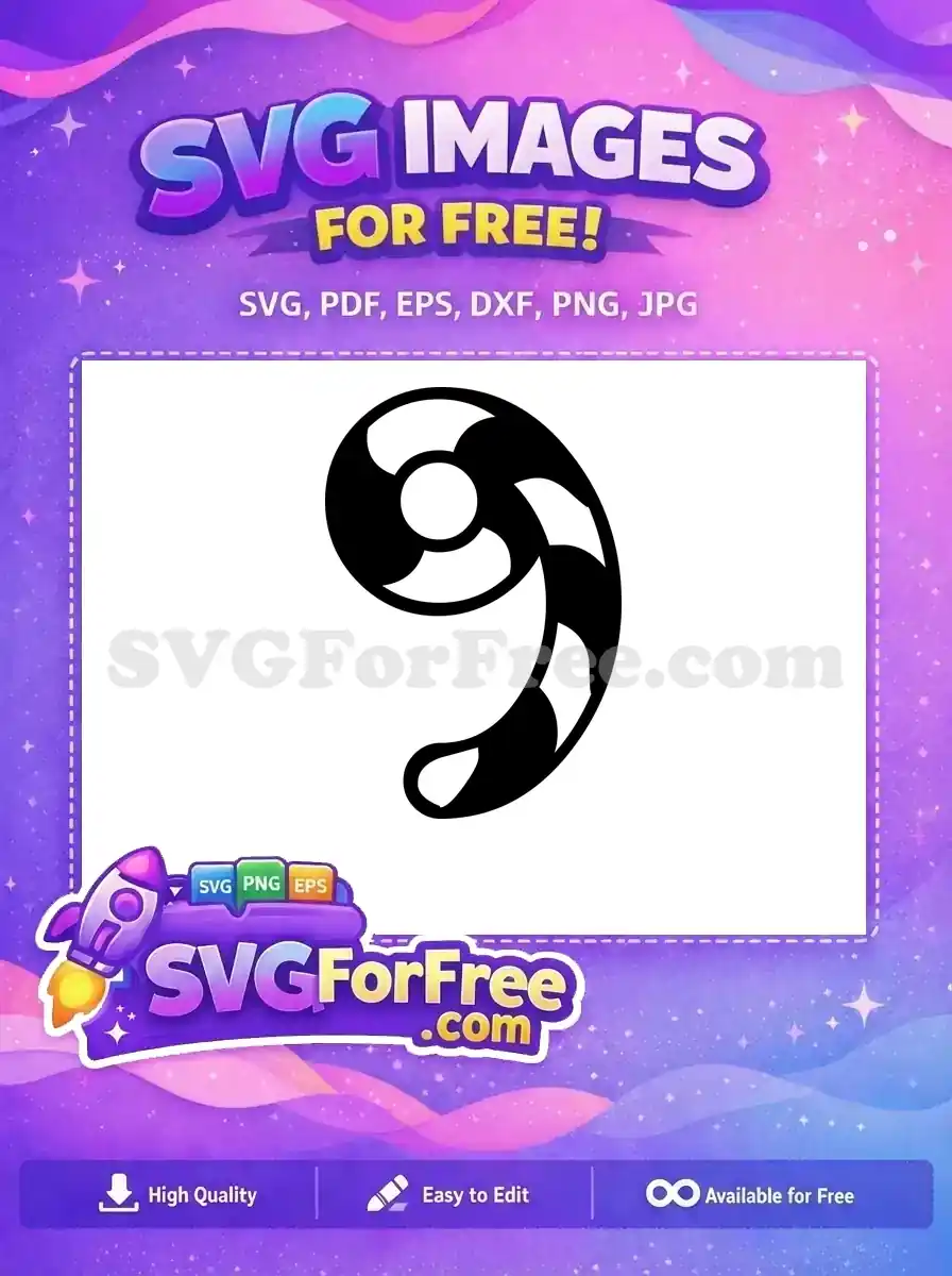 A black and white number nine design with a candy cane swirl, ideal for Christmas-themed projects. Free SVG design.
