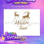 Free Brown Reindeer Free Snowflakes Winter Time Christmas Quotes Free SVG - Instant Download