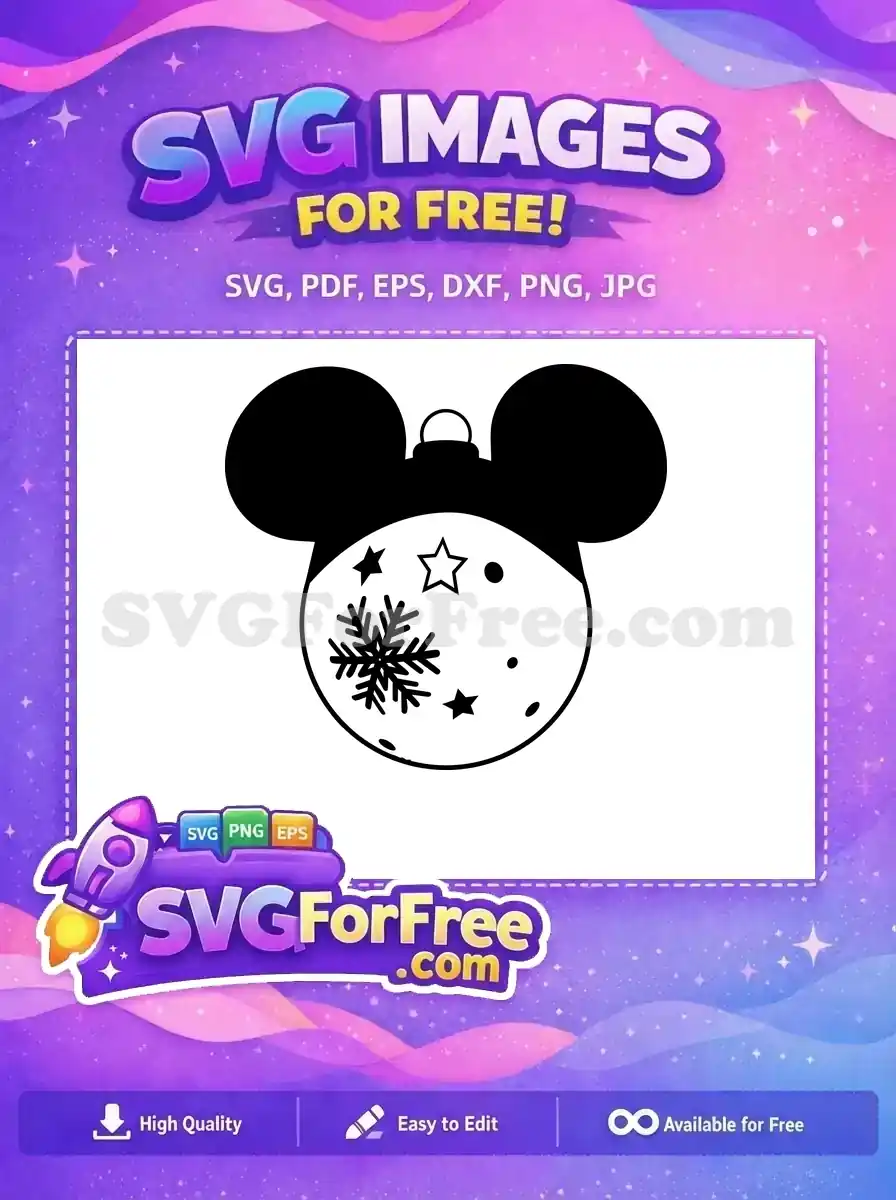 A black snowflake ornament with Mickey ears, a perfect free SVG design for Christmas decorations and designs.