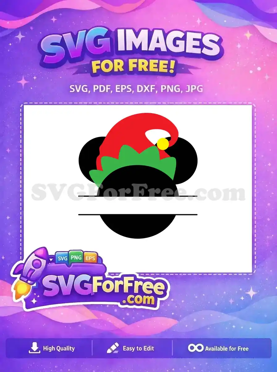 A free SVG design of a colorful red and green elf hat with a pom-pom, perfect for Christmas designs.