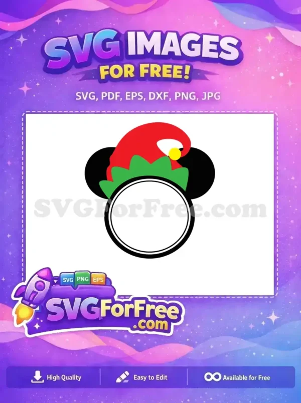 A free design featuring a red elf hat with green accents and Mickey ears, ideal for Christmas projects.