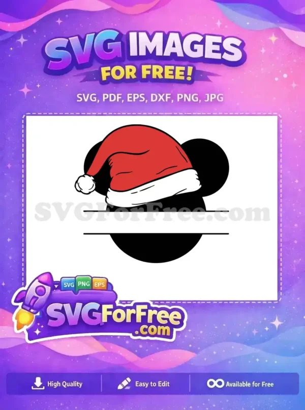 A red Santa hat with white trim, including Mickey ears, designed for Christmas-themed projects as a free SVG.