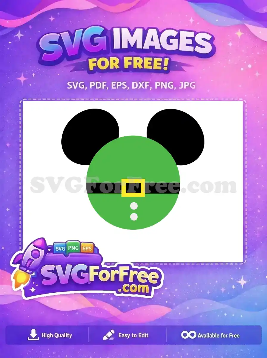 A free design showing a green elf costume with a black belt, yellow buckle, and white buttons, representing a festive holiday look.