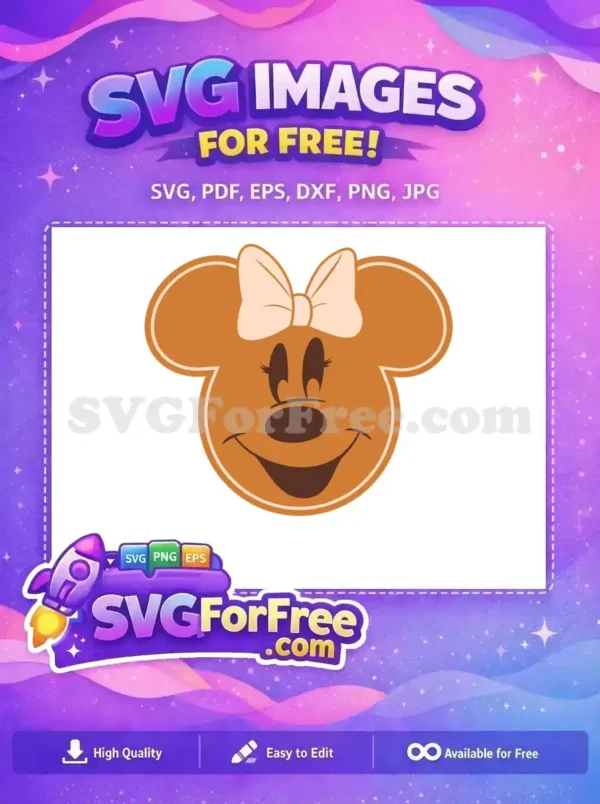 A cute gingerbread Minnie Mouse with a cream bow, perfect for Disney-themed Christmas designs, free SVG download.