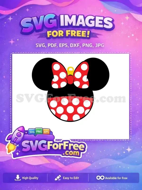 A red polka dot bow with a yellow lock, perfect for Minnie Mouse-themed designs, free SVG format.