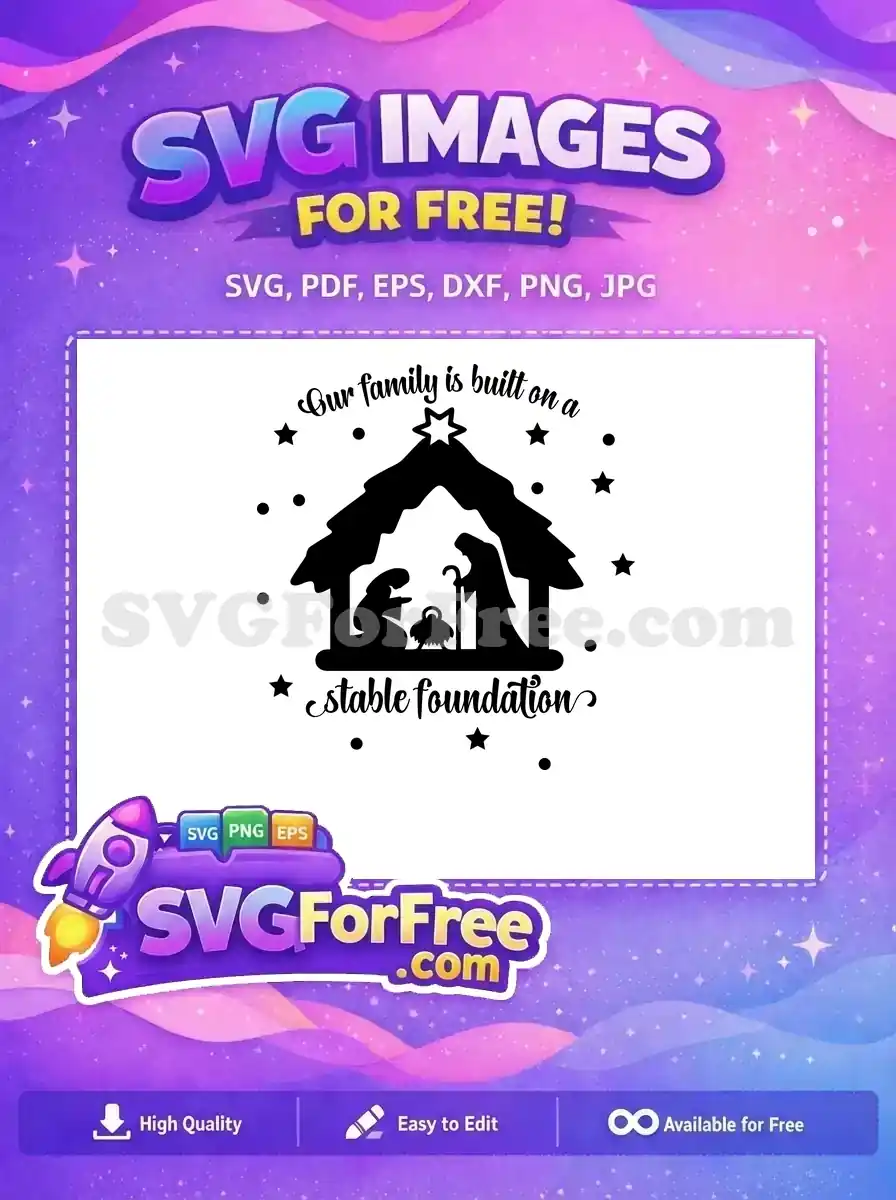 A free black silhouette of the Holy Family nativity scene, showcasing a Christmas-themed design for projects.