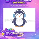 Free Happy Penguin Free Blue Headphones Christmas Free SVG - Instant Download