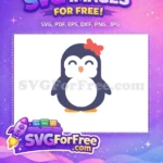Free Cute Smiling Penguin Free Red Bow Christmas Holiday Free SVG - Instant Download
