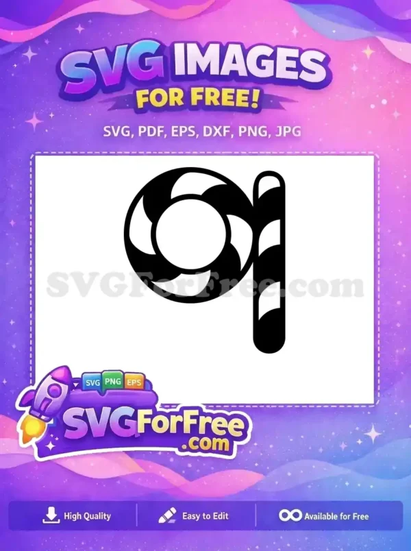 A free SVG design of a peppermint swirl candy and striped candy cane forming the letter Q, ideal for Christmas projects.