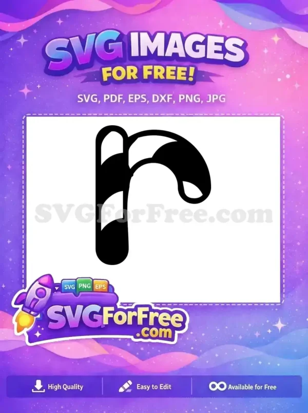 A free black and white striped candy cane SVG design for Christmas, featuring a simple yet festive look.