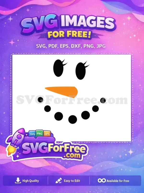 Free cute character design with orange carrot nose, eyelashes, and Christmas theme in SVG format.