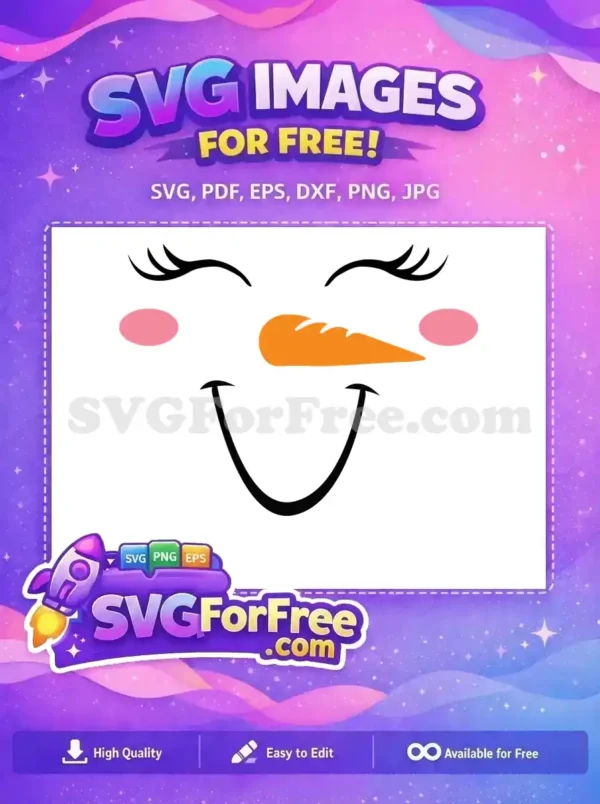 Free Smiling Snowman with Pink Cheeks and Carrot Nose for Christmas A cheerful free design of a smiling snowman with pink cheeks and a carrot nose, ideal for Christmas.