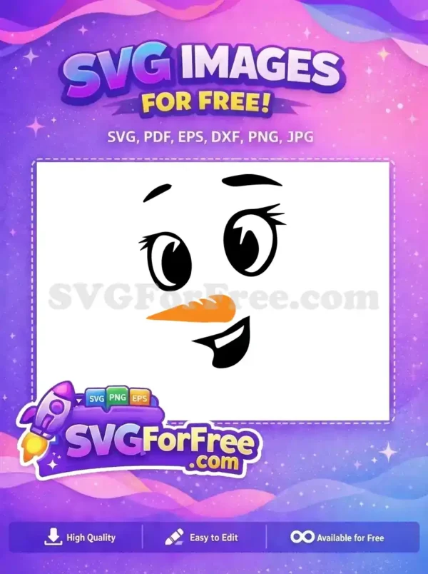 A cheerful snowman face with an orange carrot nose, perfect for Christmas-themed designs, in a free SVG format.
