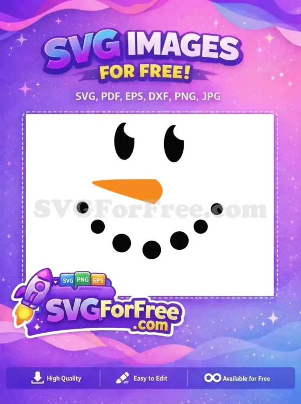 A cheerful snowman face with a bright orange nose, perfect for Christmas-themed designs in a free SVG format.