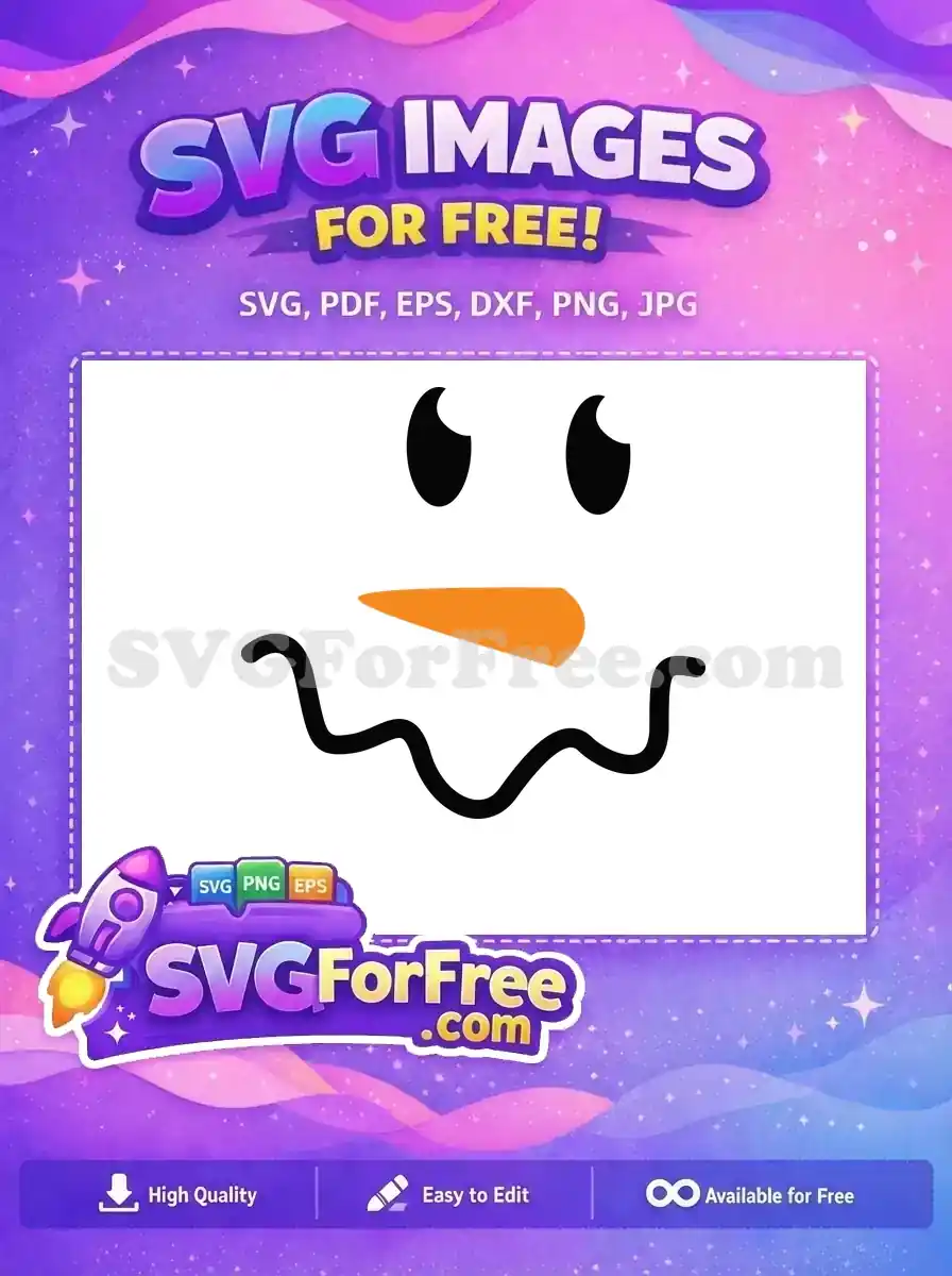 A cute free design of a smiling snowman with an orange carrot nose, ideal for holiday themes.