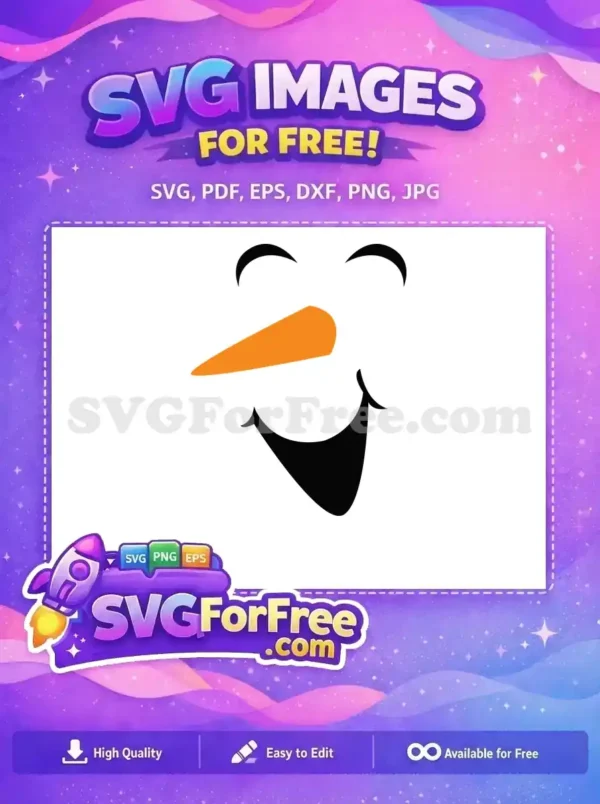 A cute, free SVG of a smiling face with an orange carrot nose, perfect for Christmas-themed designs.