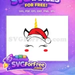 Free Cute Unicorn Yellow Horn Free Red Santa Hat Christmas Free SVG - Instant Download