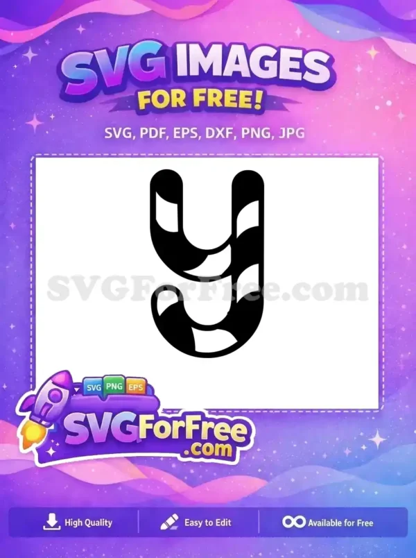 A black and white striped letter Y design, perfect for Christmas-themed projects, available as a free SVG.