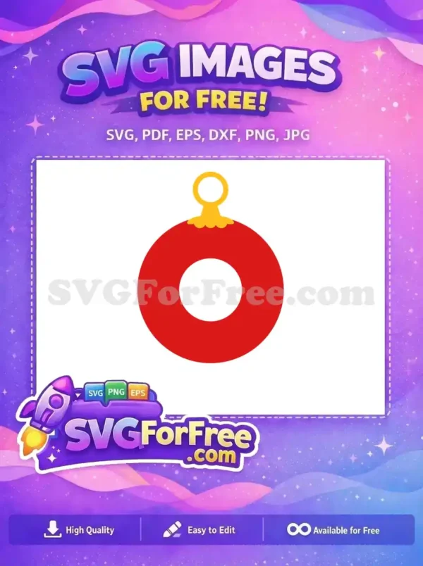 A free red round Christmas ornament design with a gold hanger, suitable for festive holiday use.